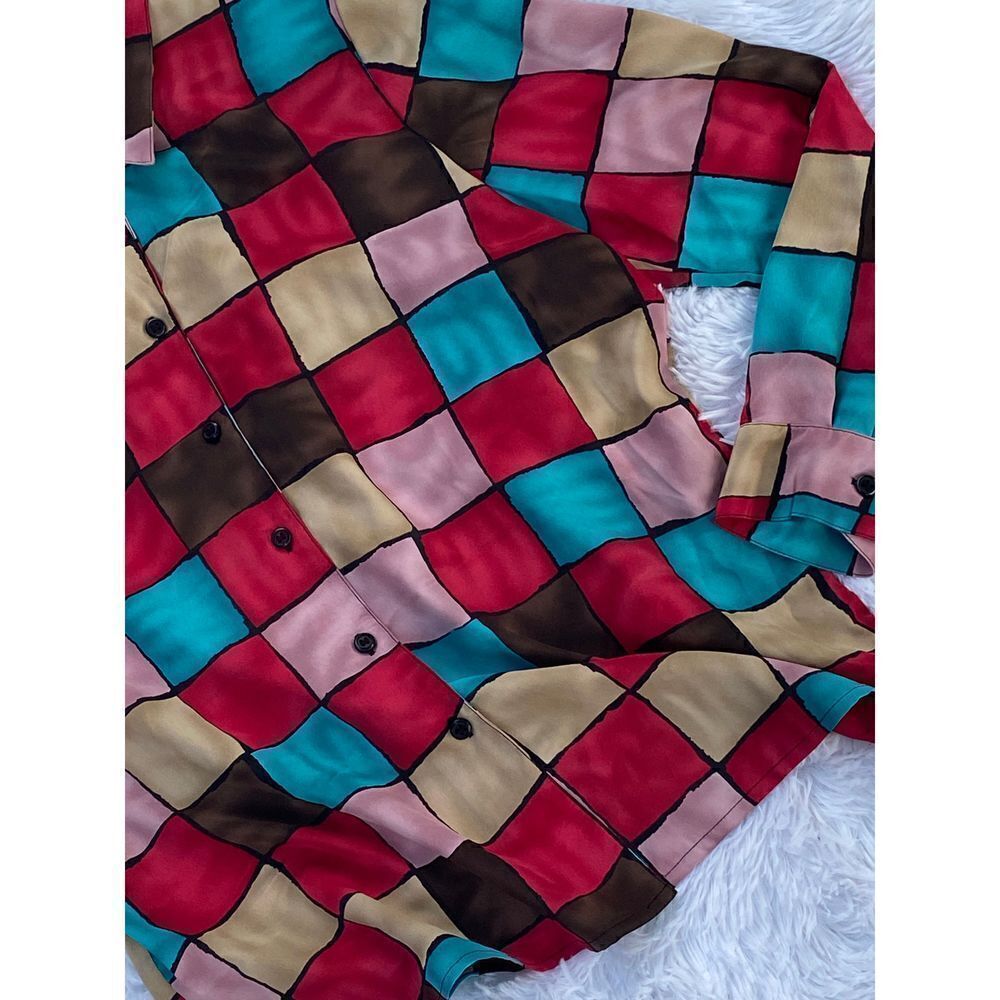 Elementz SZ M Woman’s Colorful Block Print Button Down Blouse/Top - Picture 7 of 10